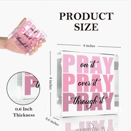 Pink Room Decor, Inspirational Christian Gifts for Women, Pink Dorm Bathroom Room Decoration, Office Decor for Women, Acrylic Office Desk Accessories Decoration Wall Art Sign-Pray through it
