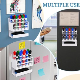 Zioffiel 2 Pcs White Dry Erase Marker Holder, 2 Sets Wall Mounted Marker Holder with 10 Slots & Eraser Holder, Acrylic Marker Holder Magnetic for Whiteboard, Office, School, Classroom, Home (2)