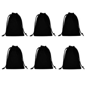 Colorsheng Set of 6 Velvet Premium Black Travel Carry Drawstring Headphones Pouch Jewelry Bag (9.8" X 11.8")