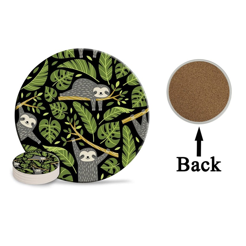 Vibiliyou Tropical Palm Leaves Beverage Coaster Exquisite Cute Sloths Ceramic