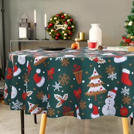 LuxFocus Round Tablecloth Christmas Decoration Waterproof Tablecloth for Dining Room Snowflakes Tablecloth Leakproof Wipe Clean Round 70 Inch