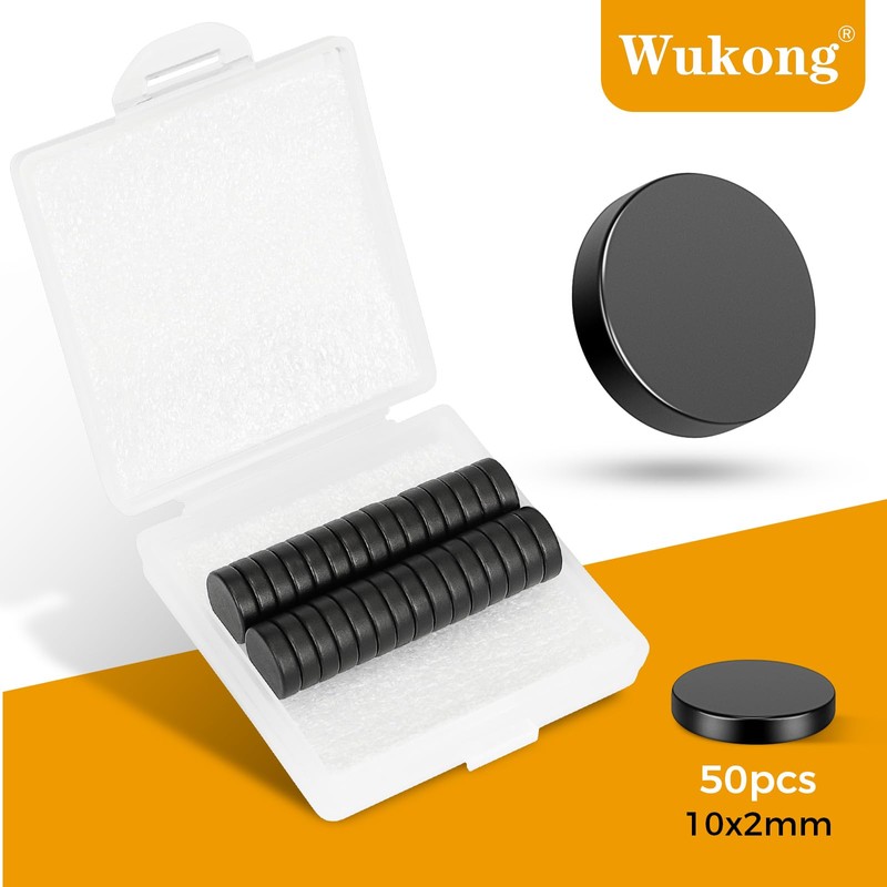 Wukong Black Neodymium Magnets, 10 x 2 mm, Pack of