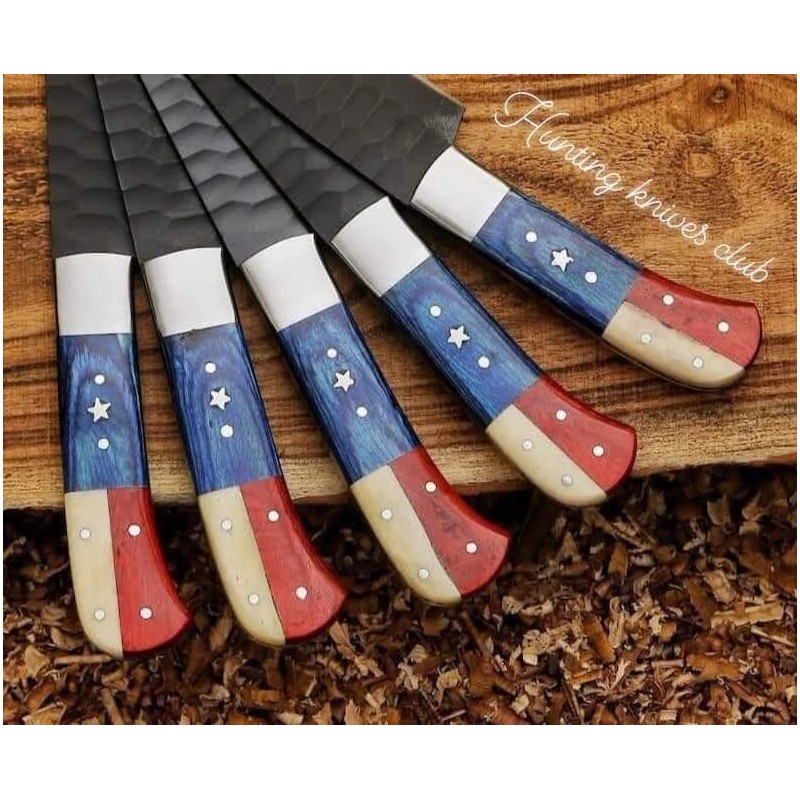 Blaydz 5 PCS TEXAS FLAG CARBON STEEL BLACK COATED CHEF