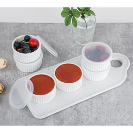 Koluti 6-Pack Nonstick Silicone 4oz Ramekins with Lids, Oven Safe Creme Brulee Baking Small Bowls, Souffle Ice Cream Pudding Dessert Dipping Sauce Cups, BPA Free, Microwave & Freezer & Dishwasher Safe