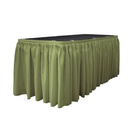 LA Linen Polyester Poplin Table Skirt for Rectangle Tables, Pleat Fabric for Wedding Banquet Trade Show, 14-Foot by 29-Inch Long with 10 L-Clips, Sage Dark
