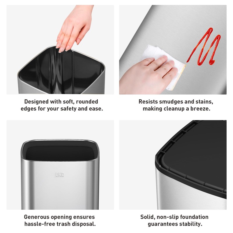 EKO 2-Pack Open Top Trash Can with Removable Inner Basket,