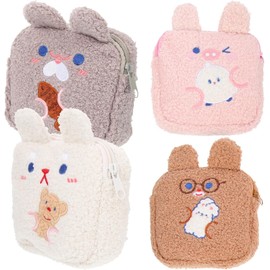 4 Piezas Bolsa de Almacenamiento para Toallas Sanitarias de Poliéster Diseño de Cremallera, Gran Capacidad y Estilo Adorable para Niñas y Adolescentes