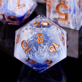 ORUZA DND Dice Set 7 Pieces Resin Polyhedral D&D Dice Sharp Edges Dice Set Game Dice for Dungeons and Dragons Pathfinder DND RPG MTG Place Card Games, Blue & White