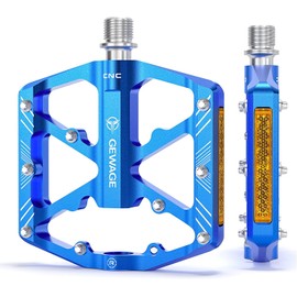 GEWAGE Bicycle Pedals with Reflective Strips, 3 Sealed Bearings, Non-Slip CNC Aluminium Bicycle Platform, 9/16 Inch Pedals for Road Bike, MTB, E-Bike (Blue)