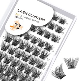B&Qaugen Lash Clusters B02 72 Clusters Lashes C D Curl Mega Volume Individual Eyelash Extensions Wispy Lashes Cluster DIY (B02-D-8-16MIX new)