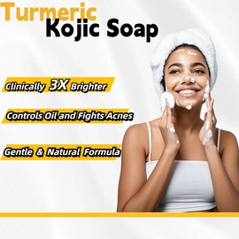 Uselective Turmeric & Lemon Glow Soap Bar - Brightening Bar for Dark Spots & Acne Scars, with Kojic Acid, Vitamin C, 3x Moisturizing with Shea Butter, SLS Free for Face/Body,All Skin Types - 3 Pcs