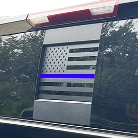 Zxiaochun Rear Middle Window American Flag Decal for Chevy Silverado & GMC Sierra 2019 2020 2021 2022 2023 2024 2025 2026 Back Center Sliding Window Glass USA Flag Vinyl Sticker(Thin Blue Line)