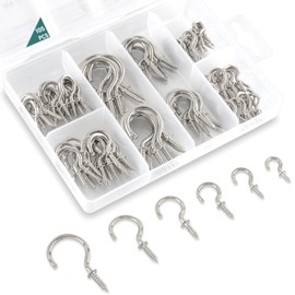EIENHOSHI 105 Pcs Screw Hooks, 6 Sizes Silver Cup Hooks, Screw Hooks for Hanging, Metal Cup Hooks Screw in (1/2", 5/8", 3/4", 7/8", 1'', 1-1/4")