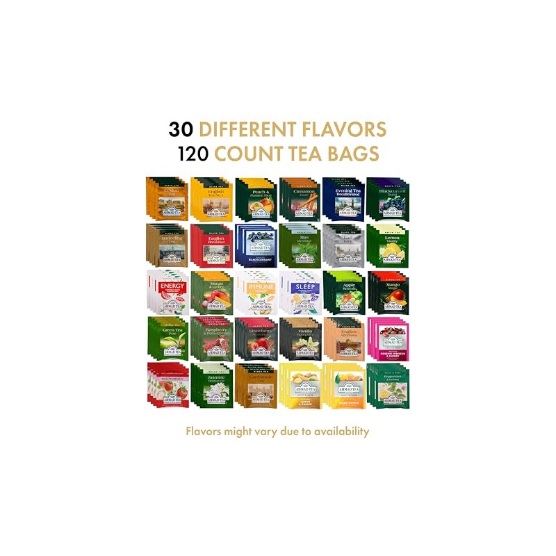 Ahmad Tea Sampler Assortment, Ahmad Variety Pack (120 Count), 30
