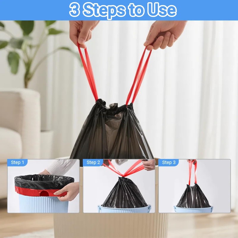 5L Bin Bags Drawstring Small Bin Liners 40 Black Waste