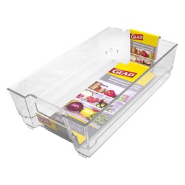 Glad Plastic Refrigerator Storage Bin with Handles | Clear Stackable Container for Fridge & Freezer Food, Produce, Pop | Heavy Duty Kitchen Organizer Box, 14.5” x 8.34” x 4