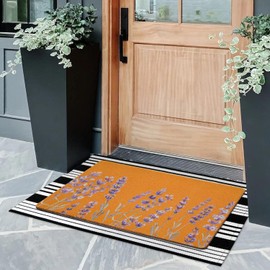 Lavender Flower Coir Door Mat for Front Door, Spring Floral Outdoor Welcome Mats for Entrance,Garden,RV,Patio,Home Porch Decor Doormat 30x17 Inch