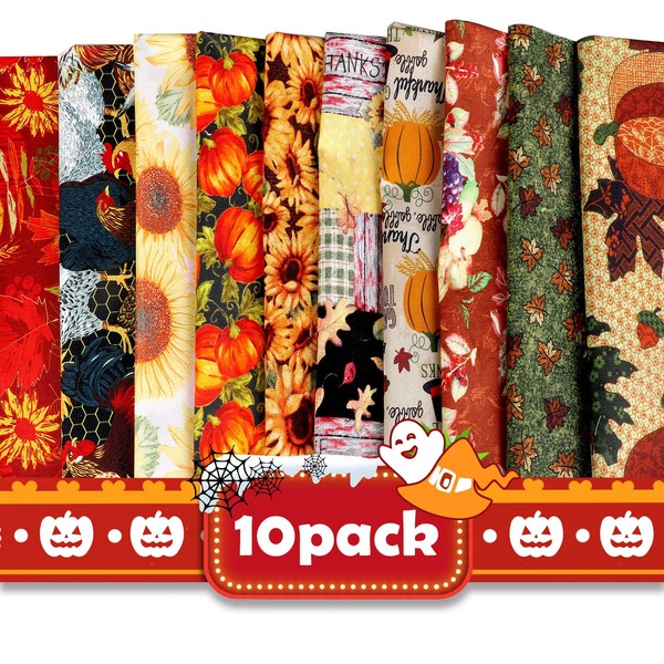 Souarts 10pcs Thanksgiving Fabric, 20x20inch/50x50cm Cotton Fabric Bundle, Squares Fabric