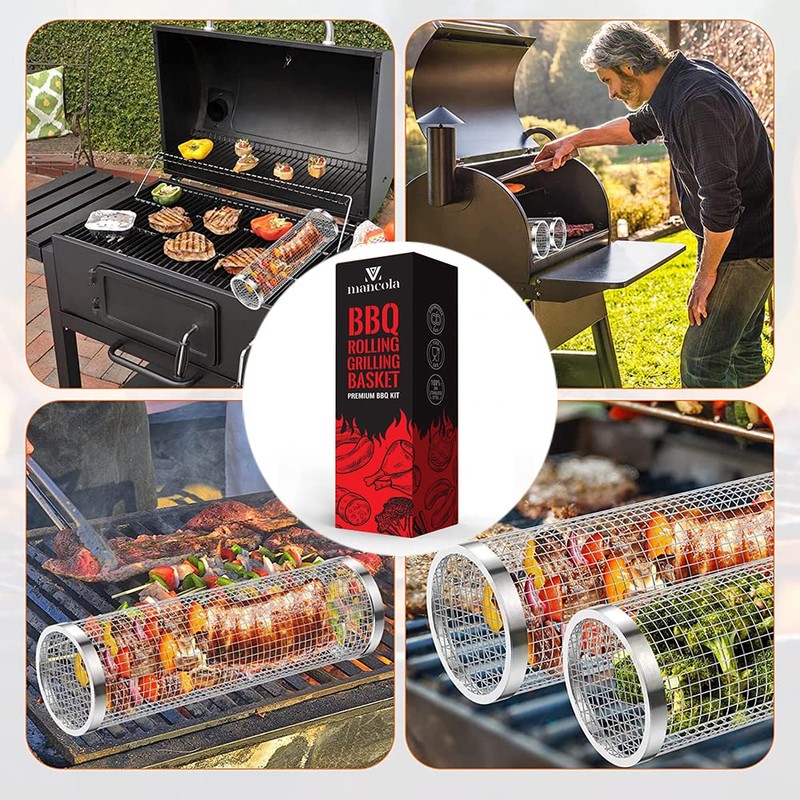 mancola BBQ Net Tube-Rolling Grilling Basket,Rolling Grilling Baskets for Outdoor