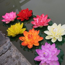 Frogued Lotus Flowers Water Lilies Pool Pond Accessories,Decor,Lotus with Lily Pads Lifelike Water Lilies for Fountain Garden Pool Aquarium Decoration Lotus Flower,Artificial Flowers (Orange)