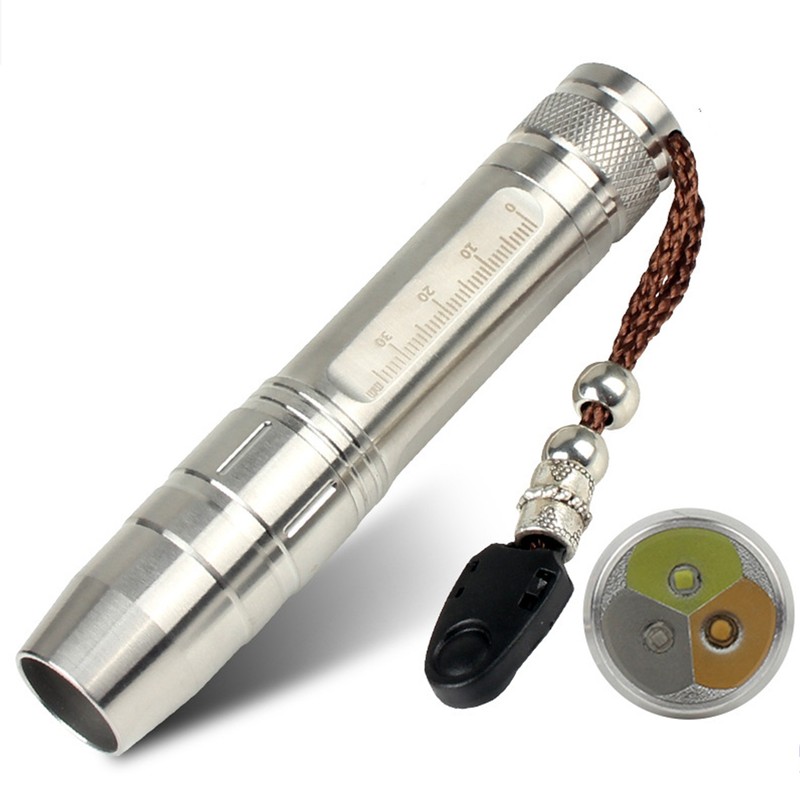 Jade Flashlight Torch Stainless Steel 3 Light Sources Super Bright