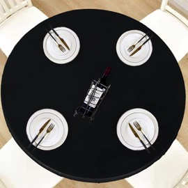 LUSHVIDA Round Waterproof Table Cover Elastic Tablecloth Vinyl Fitted Table Cover Elastic Edged Plastic Table Cover, Mahogany, Best for Up to 36"-44" Round