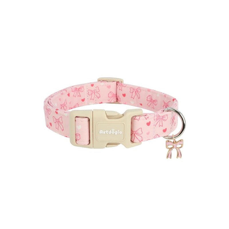 Collar Rosa con Lazo para Perros, Collar Ajustable de algodón