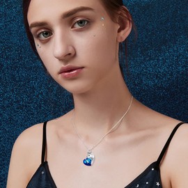 Dog Urn Necklace for Ashes Sterling Silver Pet Puppy Cremation Keepsake Memorial Jewelry for Ashes with Simulated Sapphire Blue Heart Crystal from Austria