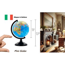 Exerz 14 cm Student Globe – Italian Map – Globe Education Rotating – Educational/Geographical – Teaching Material Globes Political Map – Diameter 14 cm