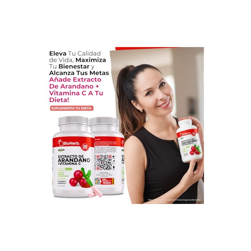 Bioherb Arándano Rojo Orgánico Vitamina 360 Cápsulas Extracto 100 Puro