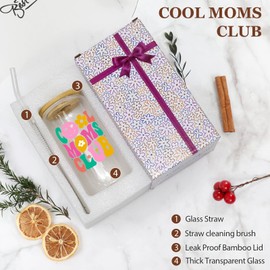 New Mother’s Day Gifts for Mom–Cool Moms Club Mom Tumbler with Straw,16Oz Transparent Glass Coffee Cup,Funny Mom Gifts from Daughter or Son,Mom Birthday Gift Ideas, Pregnancy Gifts,Postpartum Gifts