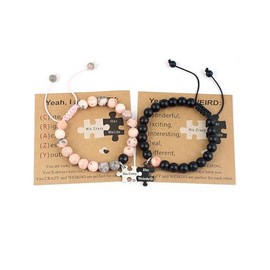 COLORFUL BLING 2Pcs Matching Puzzle Bracelts for Couples Natural Gemstone Bead Couples Bracelet Valentine's Day Bracelets for Him Her Healing Crystal Lover Gift-A