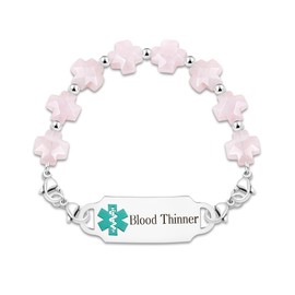 Uloveido Free Engraving Medical Alert Bracelet | Natural Stone Greek Cross First Responder Jewelry for Life-Saving | Stainless Steel DIY ID Tag Emergency Wristband for Men Women