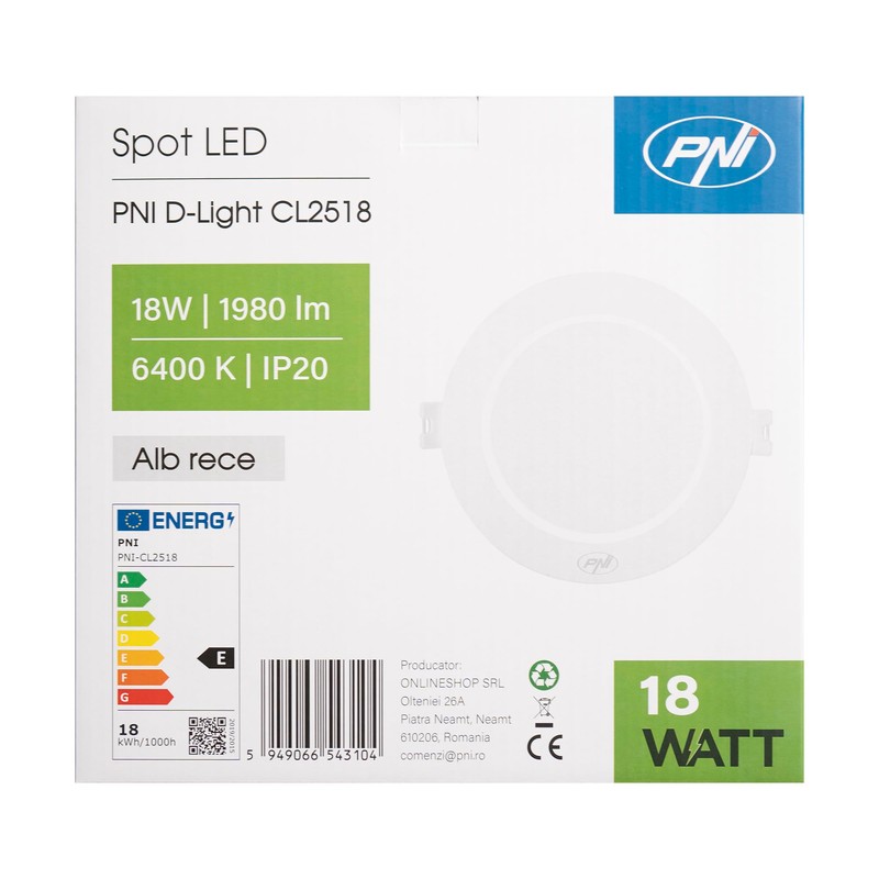 PNI LED-Strahler D-Light CL2518 18W, Einbau, rund, 220,7 * 28,9mm,