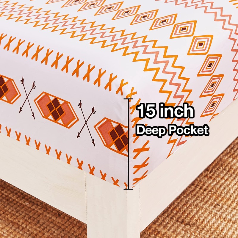 JSD Geometric Printed Sheet Set Queen, 4 Piece Soft Orange