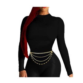 Women's Dressy, Casual Hang Low Multi Link Chain 4 Layer Waist Chain Belt in Gold, Silver Tone (Type 1 / Gold)