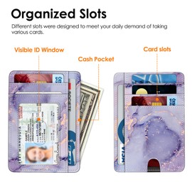 Fintie Flat Wallet, Card Holder, Faux Leather, RFID Blocking Slim Wallet, Credit Card Holder, with ID Window and Quick Access Compartment, for Men and Women, Purple Marble