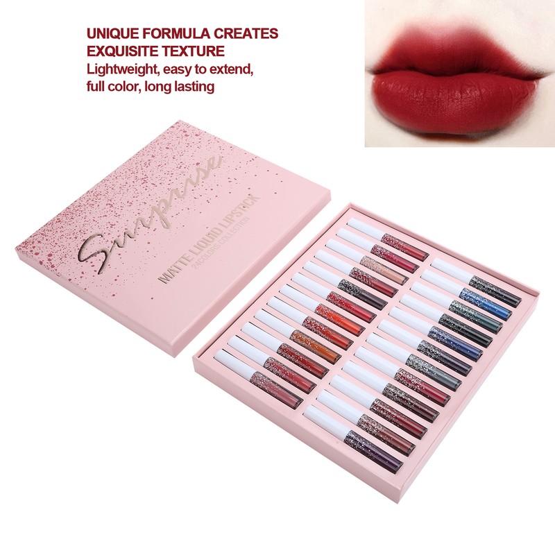 24pcs LANGMANNI Matte Lip Glaze Set Waterproof NonStick Cup Lip