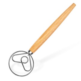 YIGEDA Danish Dough Whisk - Wooden Danish Whisk for Dough with Stainless Steel Dough Hook - Traditional Dutch Whisk - Bread Whisk for Sourdough Bread Baking Supplies & Bread Making Tools