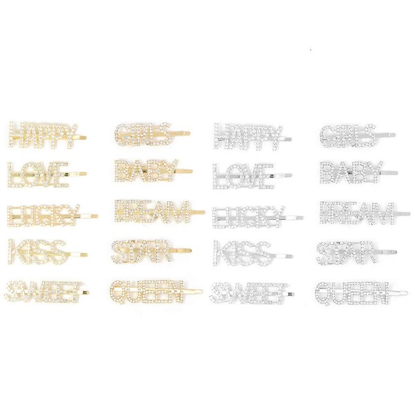 Pack of 20 Words Letter Hair Pins Glitter Rhinestone Hair Clips Metal Alloy Hair Clips for Women Girls (20 Styles)
