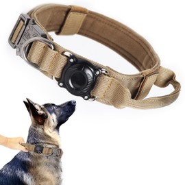 Xqpetlihai Upgraded AirTag Dog Collar Waterproof Tactical Dog Collar with AirTag Holder Heavy Duty Dog Collars for Large Dogs (Brown，XL