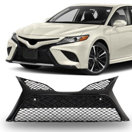 waltyotur Front Bumper Hood Grille Lower Glossy Black Mesh Style Replacement for Camry SE XSE 2018-2020 TO1036186 with Parking Sensor Holes