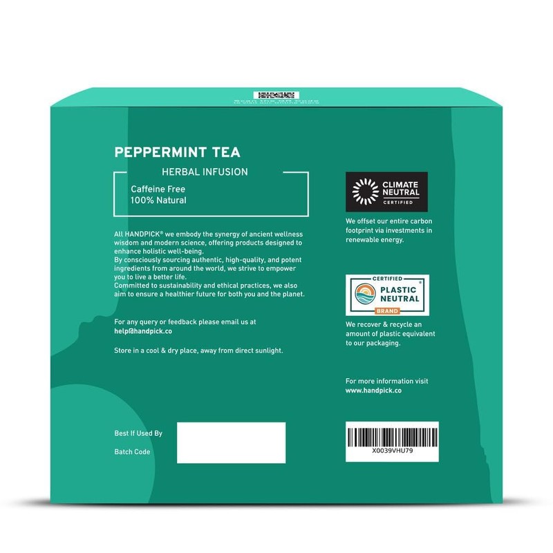 HANDPICK, Peppermint Tea Bags (100 Count) Non-GMO, 100% Pure Peppermint