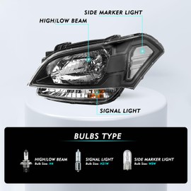 TUSDAR Halogen Headlamp Assembly Replacement Fit for 2010 2011 Kia Soul Headlight Black Housing Clear Reflector Passenger and Driver Side