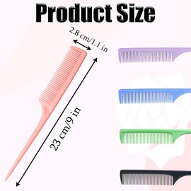 5 PCS Tail Comb Plastic Rat Tail Hair Comb Fine Lines Pintail Comb Antistatic Teasing Hair Comb with Long Handled for Women Men Girl Salon Home Supplies