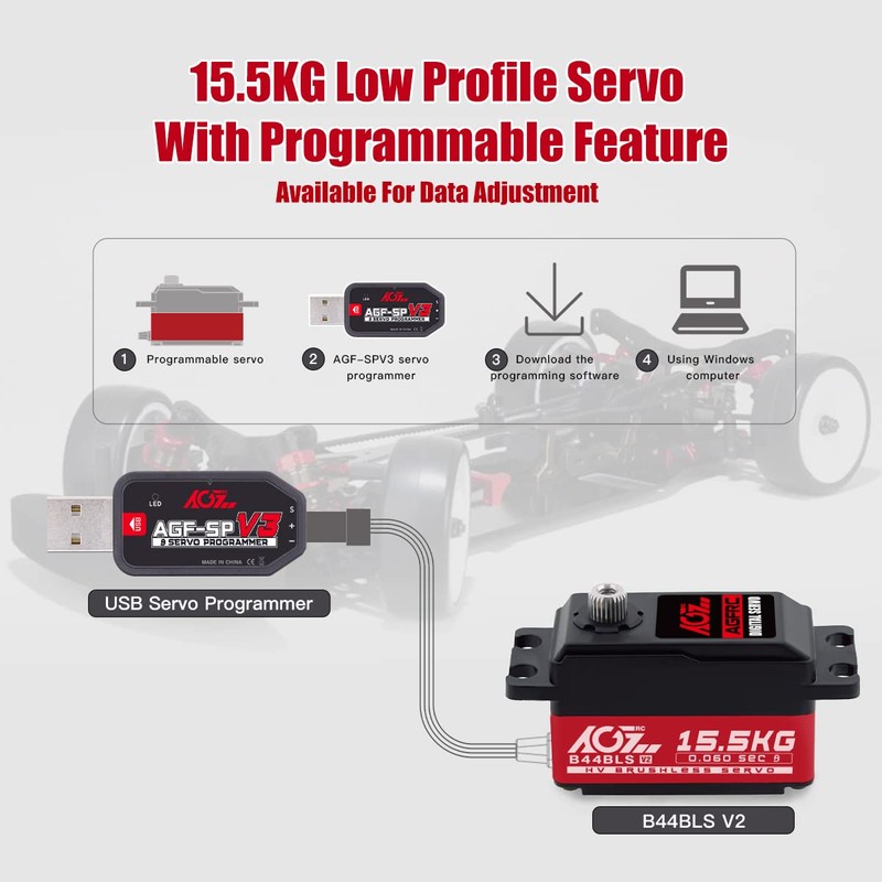 AGFRC 15.5KG Low-Profile High-Torque Steering-Servo - Brushless Digital Metal Gear