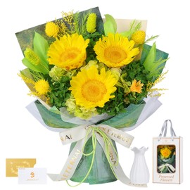Sunflower Bouquet with Vase, Forever Bouquet Flowers, Eternal Preserved Real Flowers, Gifts for Woman Wife Girlfriend, Gifts for her on Birthday, Anniversary, Mother's Day（Sunflower)