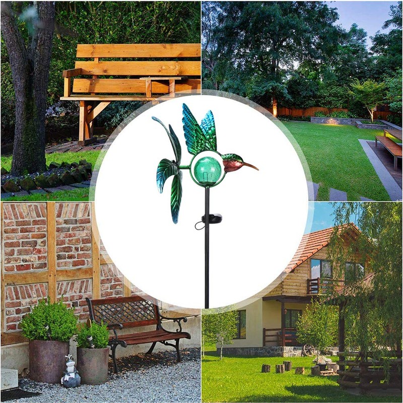 Afirst Solar Hummingbird Wind Spinner, Metal Kinetic Garden Stake Lights