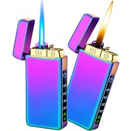 NINSI Torch Lighter, Butane Torch Open Flame Plasma Dual Arc 3-in-1 Lighter, USB Rechargeable Electric Lighters with Flashlight, Windproof Refillable Lighters (Without Fuel) (Colored Ice)