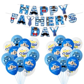 Happy Fathers Day Decorations, 25 PCS Happy Father's Day Banner Fathers Day Latex Balloons, Party Supplies for Best Dad, Ideas Banner Sign Decor Photos Background